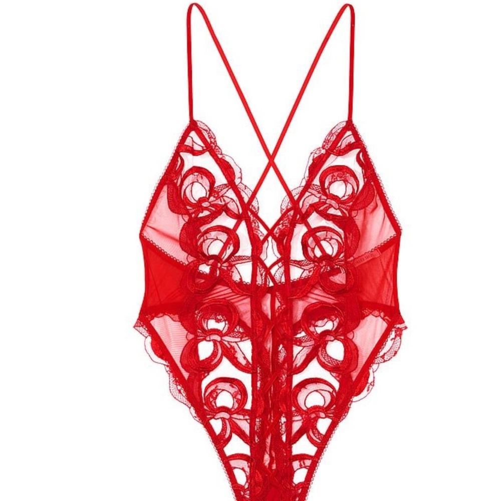 NWT Victorias Secret Red Lace Plunge Teddy